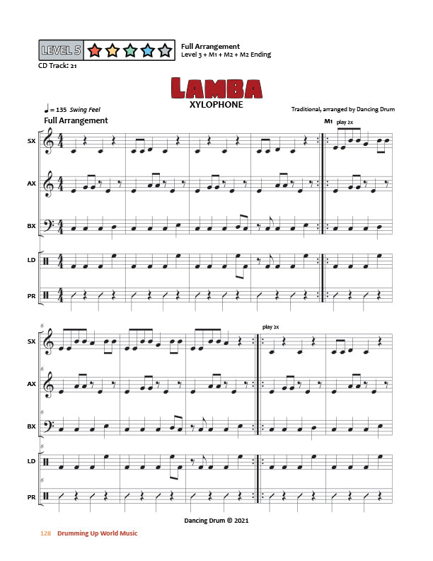 Drumming Up World Music: West Africa - Lamba Xylophone, Level 5 Arrangement, pg. 128