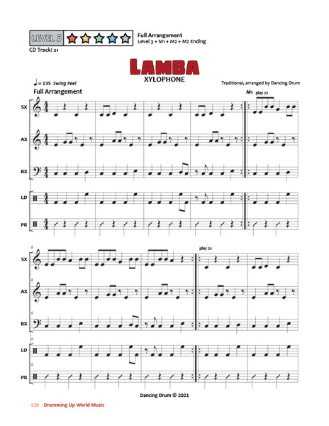 Drumming Up World Music: West Africa - Lamba Xylophone, Level 5 Arrangement, pg. 128